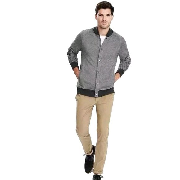 Banana Republic Two Tone Pique BirdsEye Baseball Jacket Snap Closure Size L - Picture 6 of 10